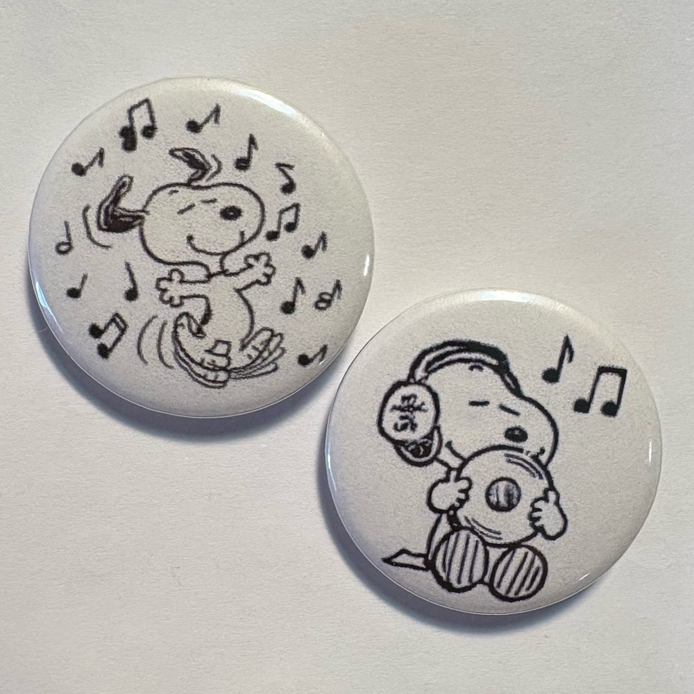 Snoopy music theme Button / Pin Set - 1.25 inches homemade